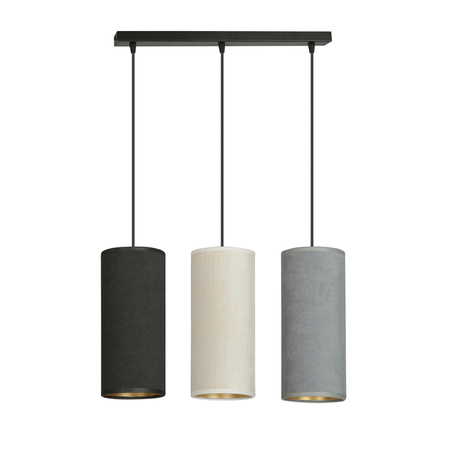BENTE 3 BL GRAY lampa wisząca abażury welurowe regulowana złoty środek
