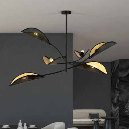 LOTUS 6 BLACK/GOLD 1106/6 lampa sufitowa żyrandol oryginalny Design abażury