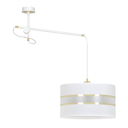 KORNO 1 WHITE 649/1 regulowana lampa wisząca sufitowa duży biało-złoty abażur dużo światła